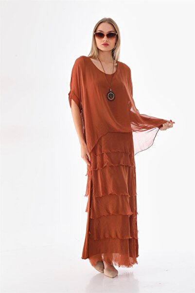 Bohem Stil Ιταλικό νούμερο 2 Μεταξωτό φόρεμα με μισό μανίκι λεπτό