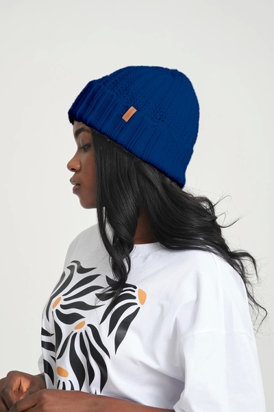 robanu Indigo Selanik Örme Bere | Kadın Selanik Bere