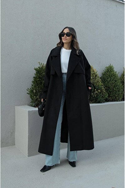 Havoş Μαύρο παλτό Vorkuta με ζώνη