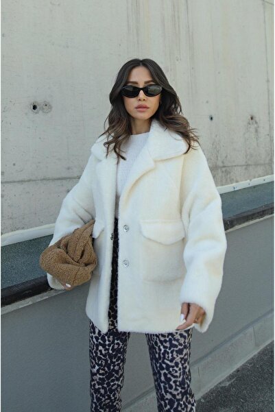 Havoş Κοντό παλτό από γούνα αλπακά εκρού