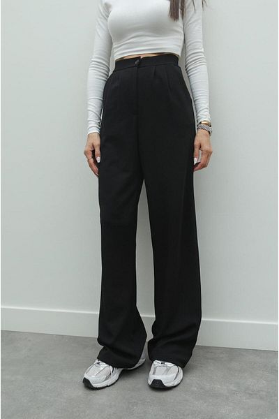 Havoş Black Double Pleated Palazzo Trousers