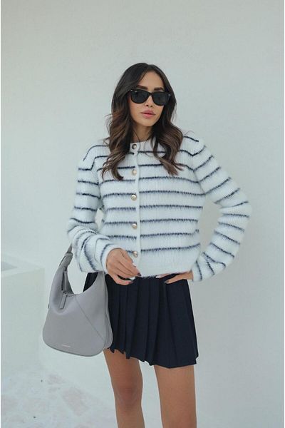 Havoş Ecru Navy Blue Striped Ribbed Cardigan