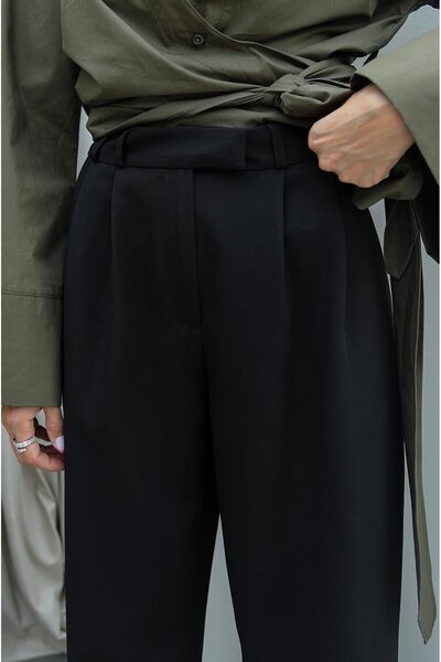 Havoş Černé plisované kalhoty Palazzo