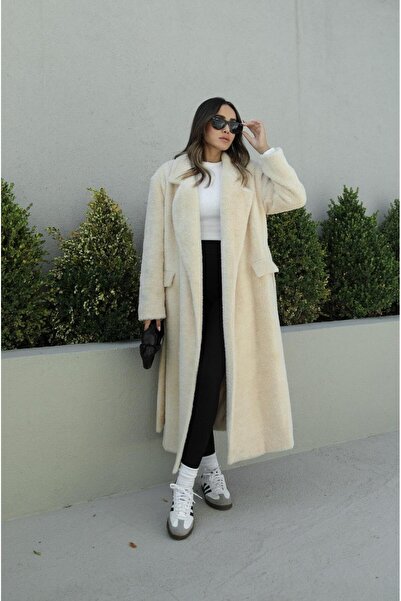 Havoş Μπεζ βελούδινο παλτό με ζώνη