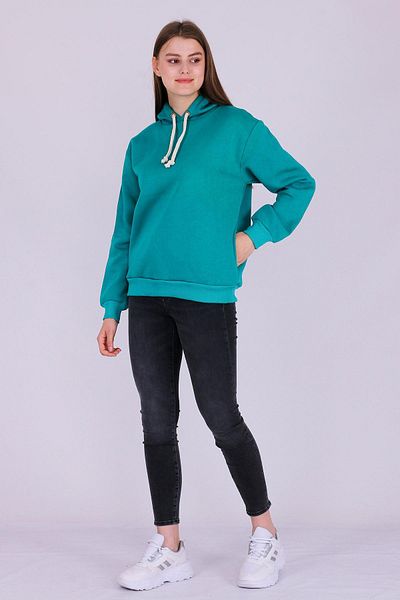 Tshirthane Πράσινο Basic Oversize Γυναικείο φούτερ με κουκούλα με κουκούλα 3 κλωστών