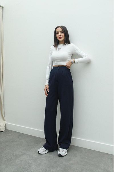 Havoş Navy Blue Double Pleated Palazzo Trousers
