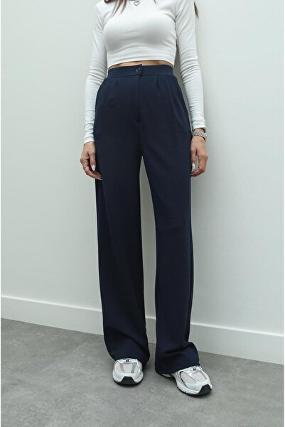 Havoş Navy Blue Double Pleated Palazzo Trousers