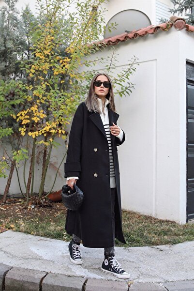 Havoş Black Belted Premium Stamp Coat