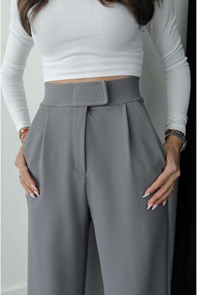Havoş Gray Senta Velcro Closure Palazzo Pants