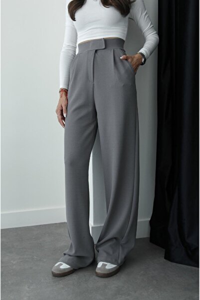 Havoş Gray Senta Velcro Closure Palazzo Pants