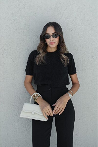 Havoş Siyah Yumoş Kısa Kollu Kazak