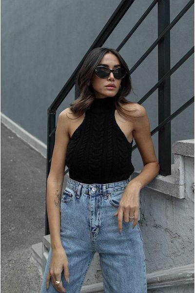 Havoş Pulover cu guler cu halter din tricot cu păr negru