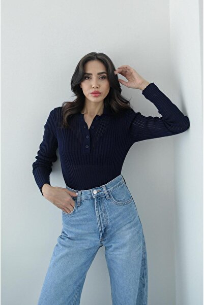 Havoş Námořnická modrá poloprůhledná halenka