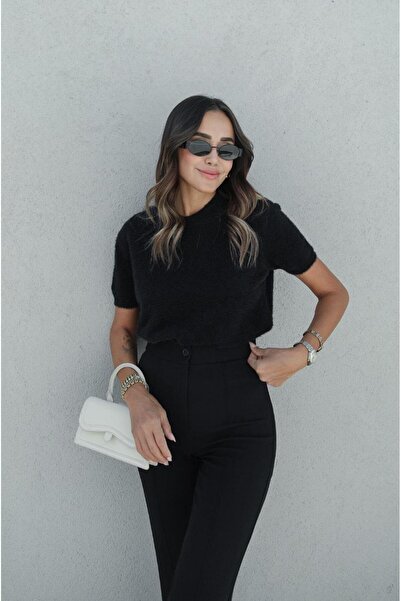 Havoş Siyah Yumoş Kısa Kollu Kazak