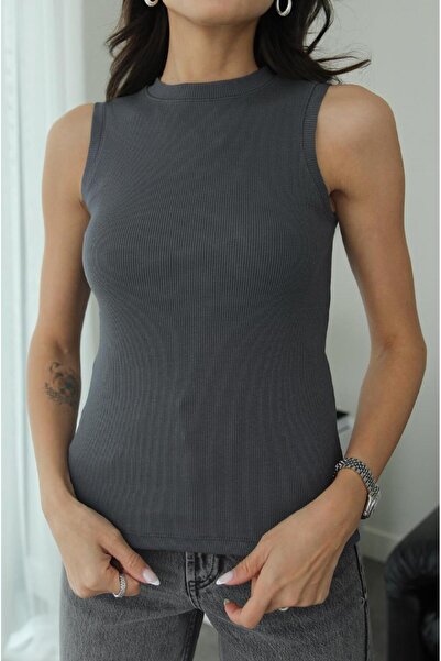 Havoş Dark Gray Halter Neck Corded Tank Top