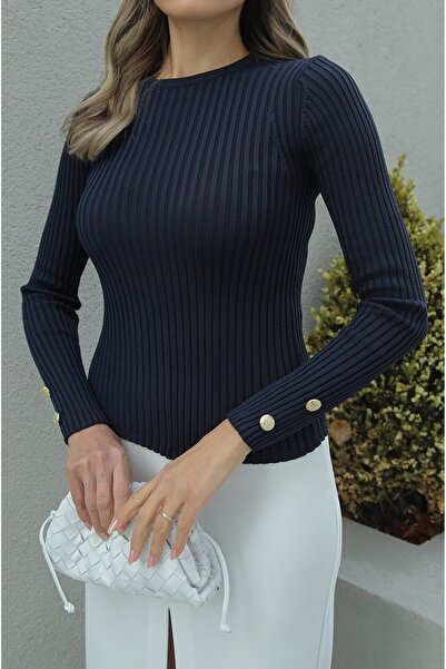 Havoş Lacivert Gold Düğme Detaylı Triko