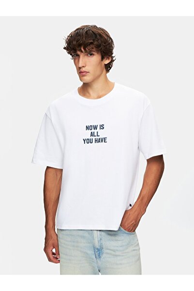 Ltb Λευκό μπλουζάκι με κουτί - σύνθημα, λαιμόκοψη, κοντό μανίκι