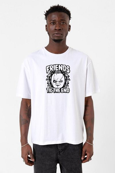 Tshirthane Friends Til The End Λευκό ανδρικό μπλουζάκι Oversize