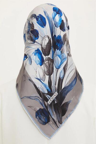 Armine 8715-05 Eșarfă de mătase albastră gri - Nostalji Sura