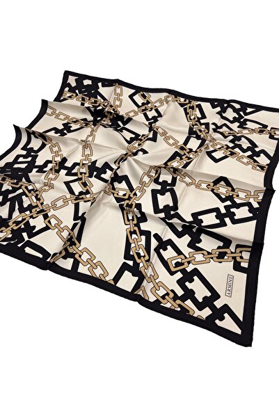 Armine وشاح حريري نوستالجيا - 8736-01 أسود كريمي من نسيج التويل