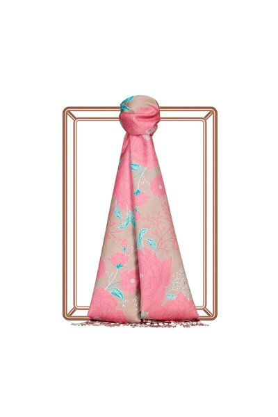 ipekevi Σάλι από μετάξι με σχέδια - Ρόζα με σχέδια - Βιζόν