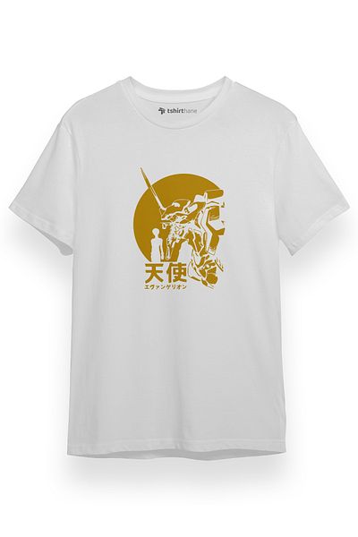 Tshirthane Neon Genesis Evangelion Yellow Poster Λευκό κοντομάνικο ανδρικό μπλουζάκι