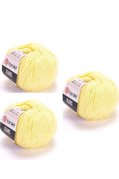 Yarnart Yarn Art Jeans Αμιγκουρού Αραιή Κλωστή 67 Κίτρινη Καρδιά Κλωστή Πλεξίματος Κλωστή Μωρού Κλωστή Punch 3 Πακέτο