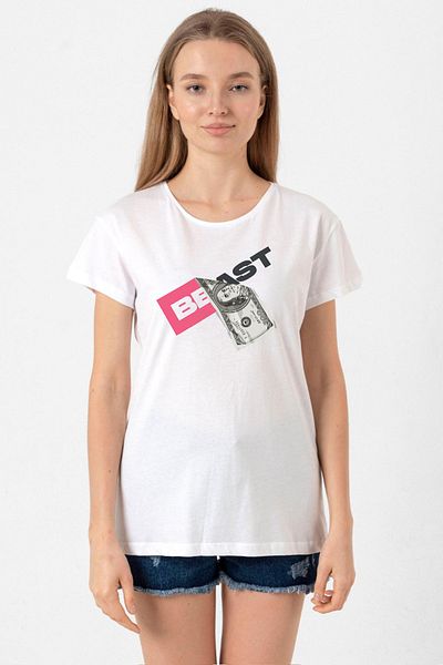 Tshirthane Mr Beast Dollar Bill White Women's Bicycle Collar T-shirt
