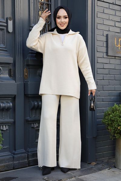 Neva Style طقم تريكو محبوك باللون الكريمي - 10254KR