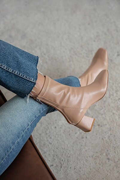 STRASWANS Beijing Women's Stretch Blunt Pattern Leather Boots Tan