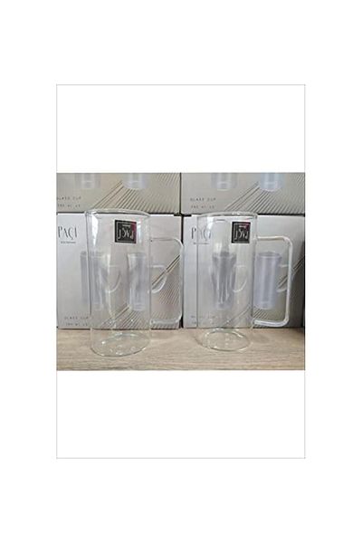 Paçi 2-Piece Borosilicate Heat Resistant Thermicylic Thin Glass Handled Long Mug 380 ml Cup (WITH GLASS PIPET GIFT)