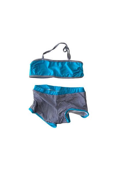 hazelin Blue Striped Strapless Girl's Bikini Set - 4-12 Years Hzl24S-Lc9034