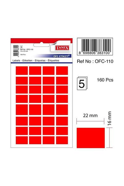 Tanex Ofc-110 Red 16x22 Mm Office Label