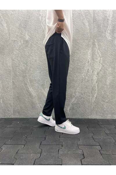 FıttingRoom Parachute Fabric Black Trousers with Elastic Waist