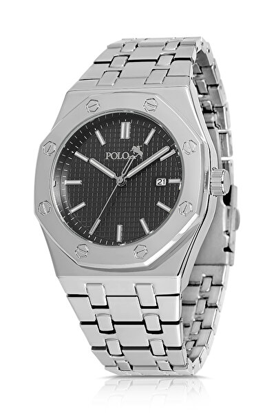 Polo Air Ανδρικό ρολόι χειρός με ημερολόγιο Ασημί-Μαύρο PL-0906E3x