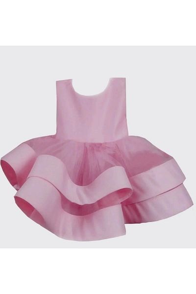 ELLUSSİ Girl's Powder Two-Layer Fluffy Dress