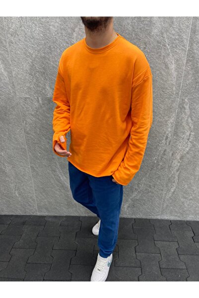 FıttingRoom Oversize Parmak Geçmeli Pamuklu Turuncu Sweatshirt