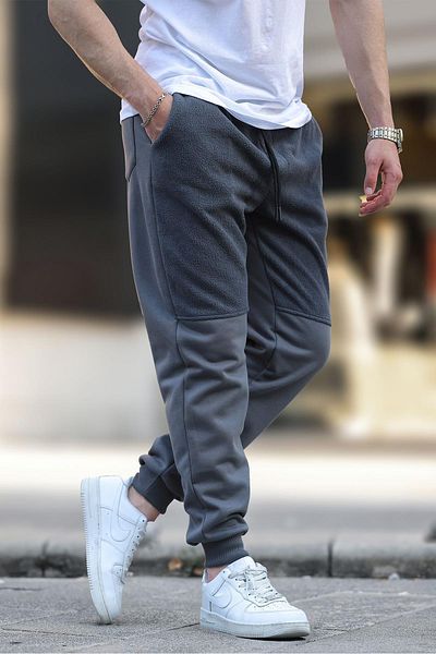 Madmext Ανδρικό Fleece Sweatpants - Smoked, Elastic Leg 6555