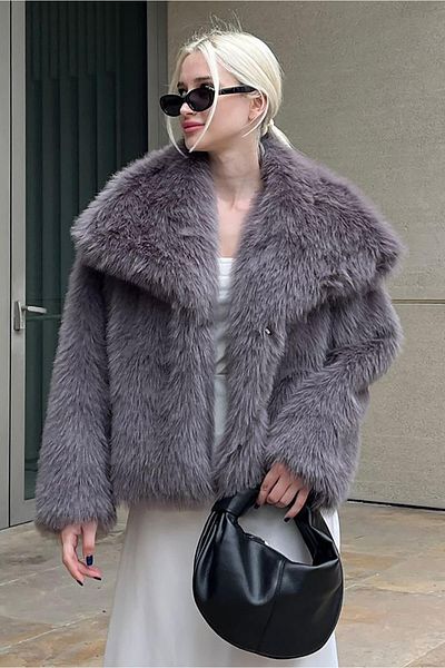 Madmext Mg2204 Model Soft Textured Smoked Women's Fur Coat