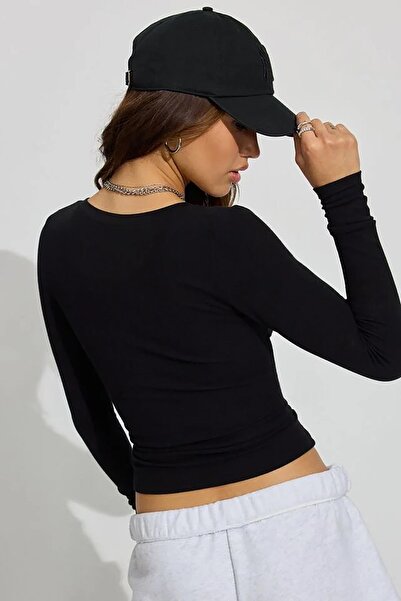 Madmext Black V Neck Long Sleeve Camisole Body Mg2192