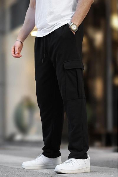 Madmext 6552 Model Black Basic Sweatpants - Ρυθμιζόμενη μέση με τσέπες Cargo