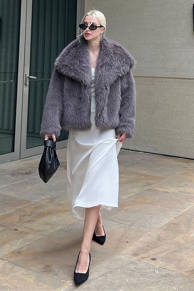 Madmext Mg2204 Model Soft Textured Smoked Women's Fur Coat