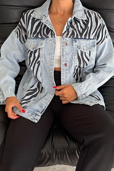 İstangül Butik Jachetă din denim cu model zebră