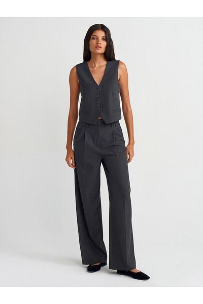 Dilvin 71545 Anthracite Wide Leg Draped Trousers
