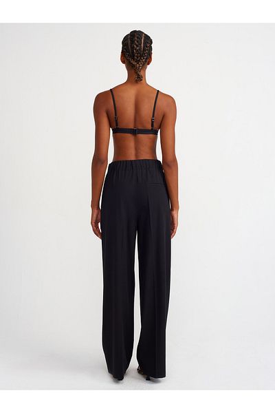 Dilvin 71539 Black Wide Leg Elastic Waist Trousers