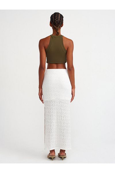 Dilvin 80370 Ecru Long Lace Skirt - Slit