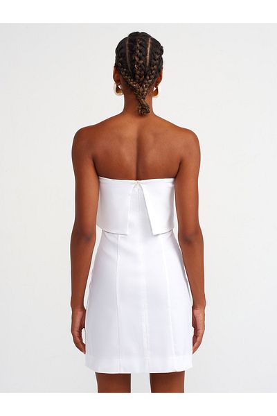 Dilvin 91231 Model Rochie Mini Albă fără bretele