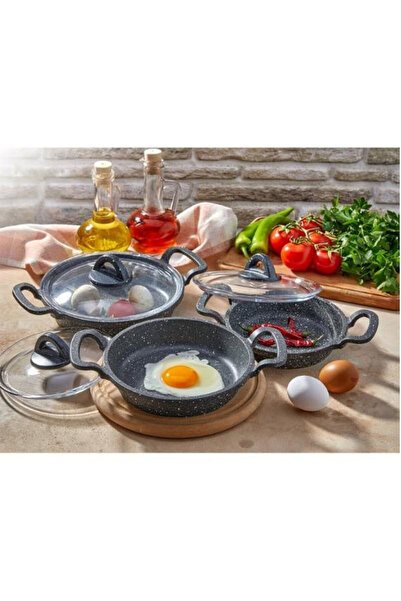 Eda Cookware Zk-905 Large Size Asian 3-Piece Granite Cast Iron Pan Set with Lid