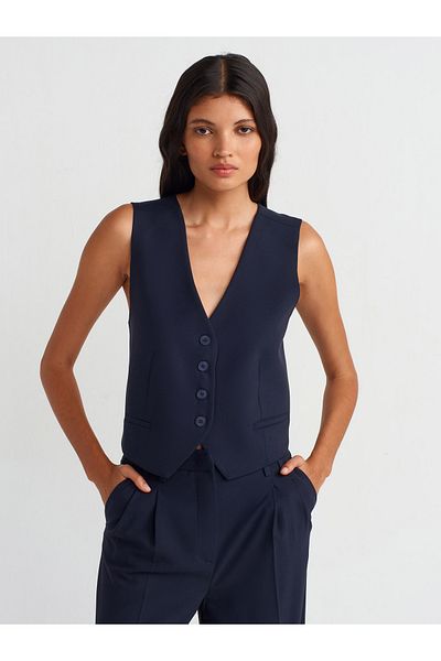 Dilvin Navy Blue 60545 Model Blazer Vest - Back Detail