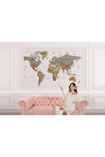 Storizaa Dünya Haritası Duvar Kağıdı Detaylı Ülke ve Başkentli İngilizce Düny...